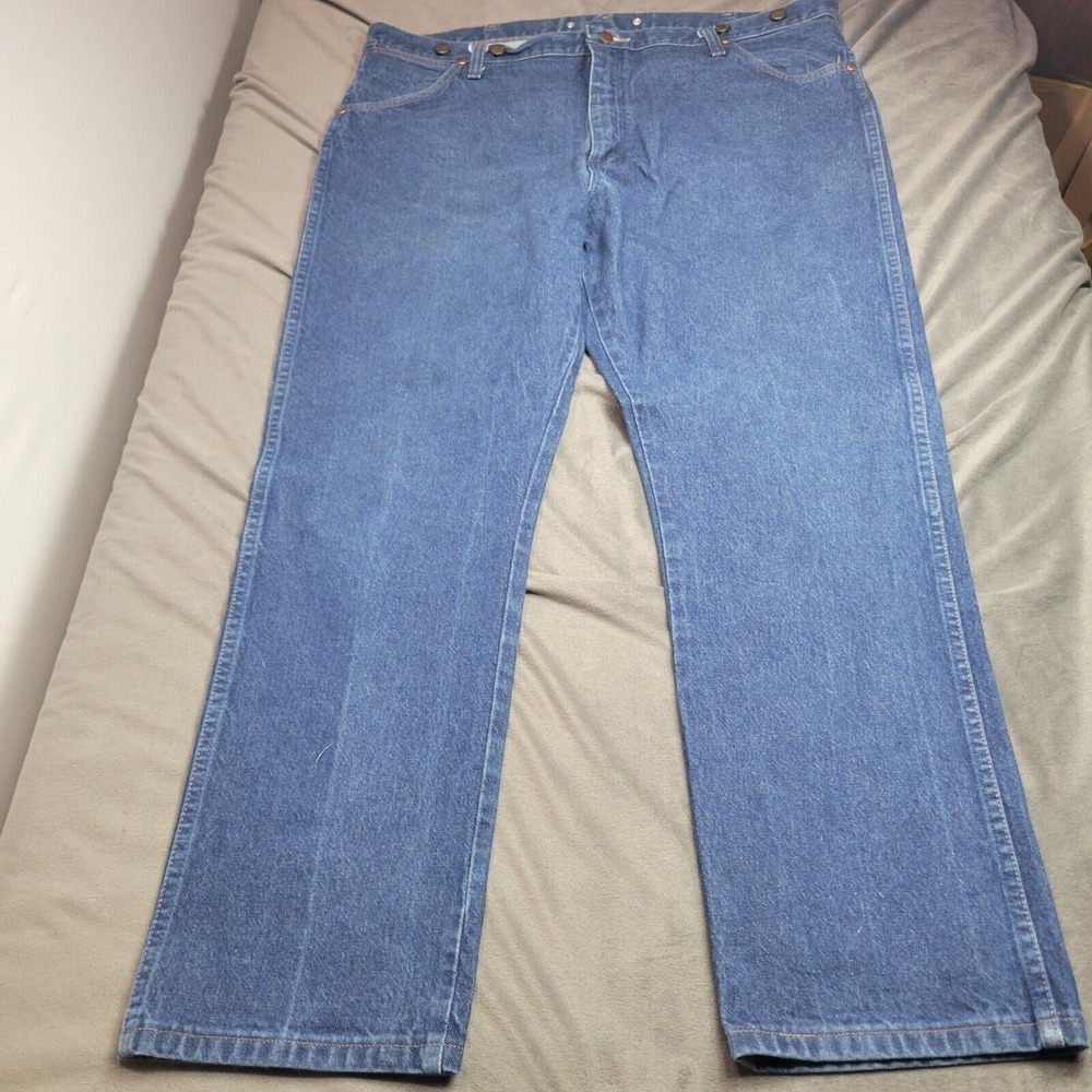 Wrangler Jeans Mens 42x30 Blue Straight Suspender Buttons Comfort Workwear Pants